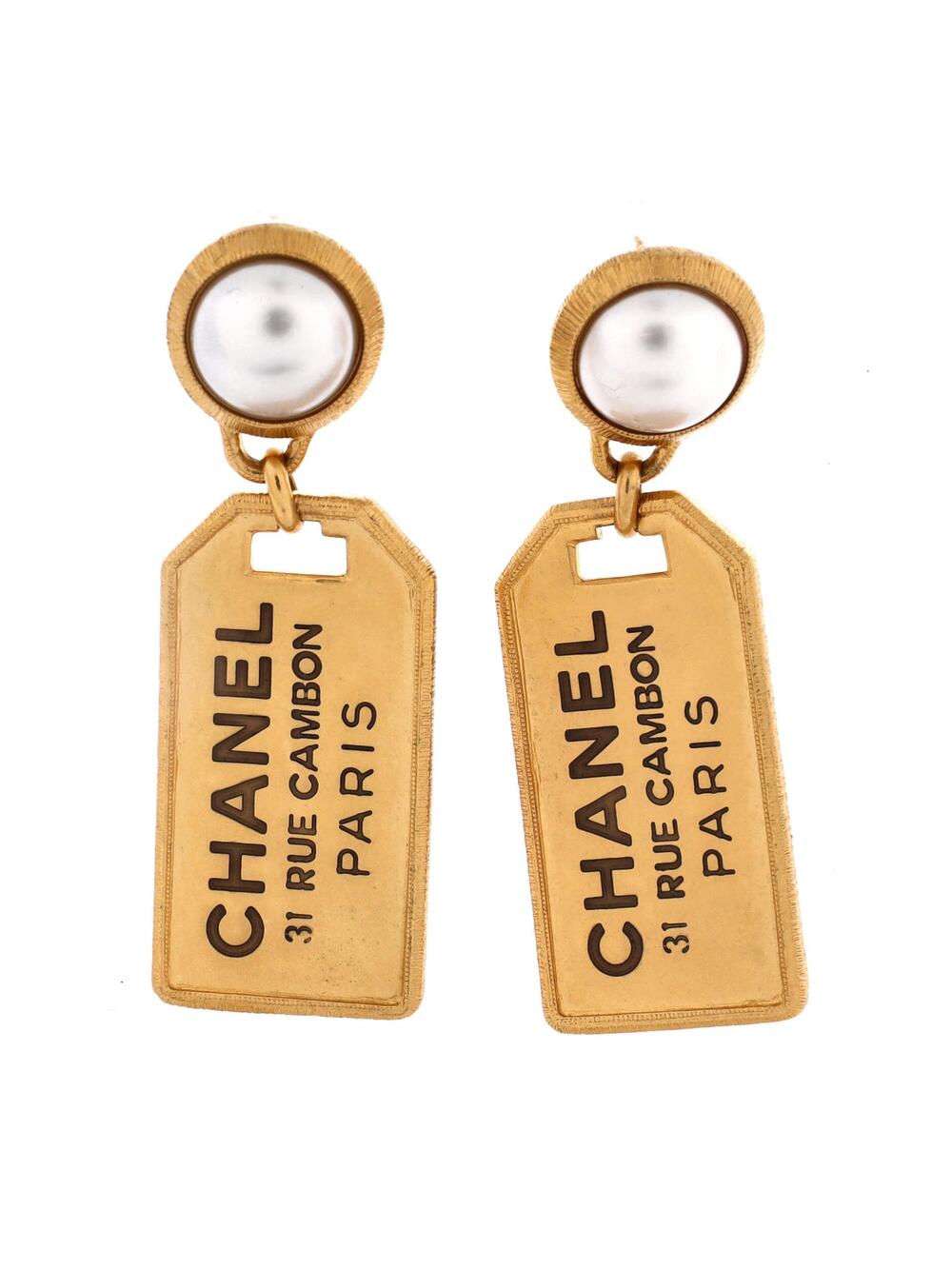 Chanel Logo Tags Drop Earrings Metal #352452C95B